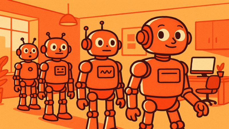 Роботы, формирующие линию - иллюстрация AI-агентов в маркетинге